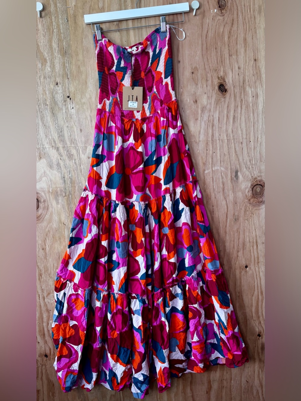 Anthropology Abel The Label Strapless Smocked Tiered Maxi Dress vibrant NWT - Picture 5 of 5